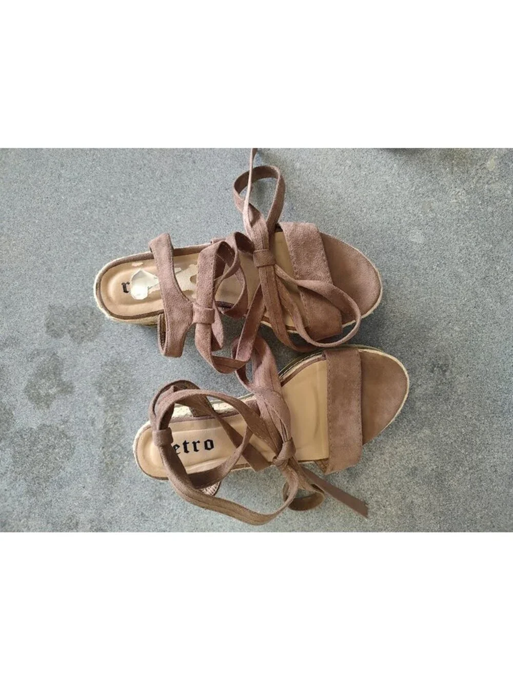 Retro Brown Strappy Cork Platform Wedge Ankle Tie Sandals 6 Boho Summer Festival